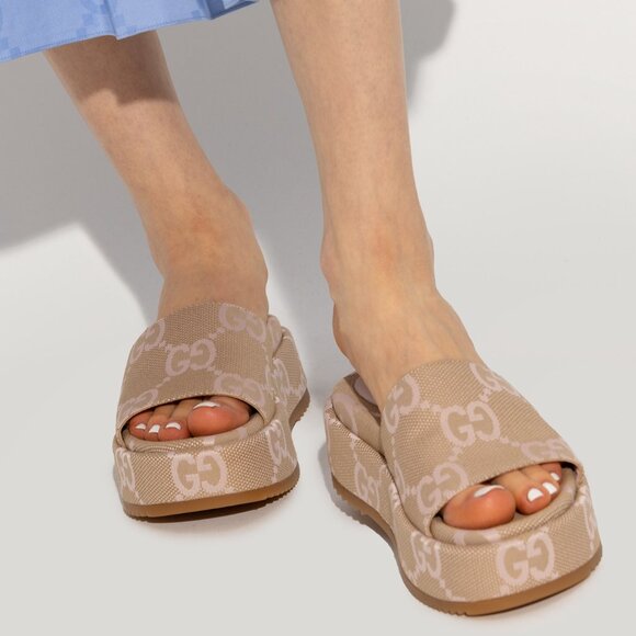 NEW GUCCI Macro GG Beige Monogram Canvas Platform Sandals Size EU 40.5 US 10.5 - Picture 3 of 12